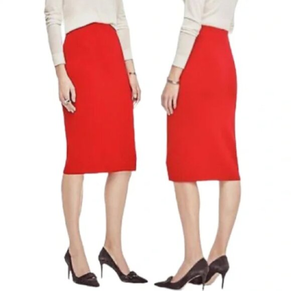 Ann Taylor Dresses & Skirts - Ann Taylor Red Sweater Knit Wool Blend Pencil Skirt Size Small